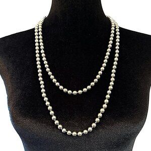 Pilgrim Danish Design Necklace Gray Long Faux Pearl Strand 56 Inch Length